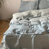 Gaiši zila toņa mīkstināta lina gultas veļas komplekts