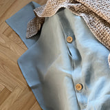 Gaiši zila toņa mīkstināta lina gultas veļas komplekts