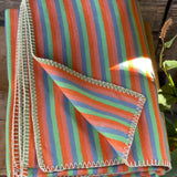 Gaiši zili/piparmētru zaļa/oranži/rozā svītraina mīksta kokvilnas flaneļa sega/pleds/gultas pārklājs 140x205cm