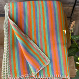 Gaiši zili/piparmētru zaļi/oranži/rozā svītraina mīksta kokvilnas flaneļa sega/pleds/gultas pārklājs 140x205cm