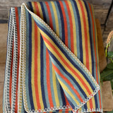 Gaiši un tumši zila/oranža/dzeltena svītraina mīksta kokvilnas flaneļa sega/pleds/gultas pārklājs 140x205cm