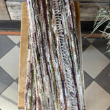 Zaļi/brūni/bēšas svītriņas, vilnas auduma grīdceliņš ~70x130cm