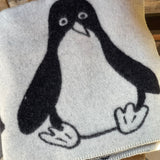 Melni/balta bērnu 100% aitas vilnas sedziņa ar PINGVĪNIEM 100x140cm