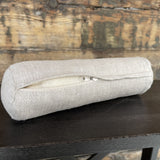 Mini rullīši ar gaiši pelēkām nekrāsota lina spilvendrānām, griķu sēnalu spilveni