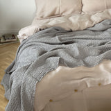 Gaiši pelēka toņa (vienkrāsains) lina/kokvilnas vafeļauduma gultas pārklājs, dažādi izmēri
