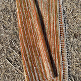 Oranžas, bēšas, sinepju toņa svītriņas, vilnas auduma grīdceliņš ~70x100cm