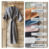 Tumši pelēks mīkstināta lina auduma halāts - vasaras mētelis- kimono tipa - ar īsām piedurknēm un kabatām