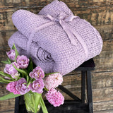 Lavandu violeta toņa (vienkrāsains) lina/kokvilnas vafeļauduma gultas pārklājs, dažādi izmēri