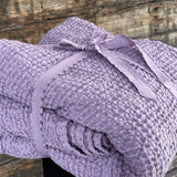 Lavandu violeta toņa (vienkrāsains) lina/kokvilnas vafeļauduma gultas pārklājs, dažādi izmēri