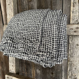 Melni-balts mistrots lina/kokvilnas vafeļauduma gultas pārklājs, dažādi izmēri