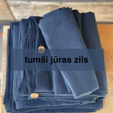 Tumši jūras zila toņa mīkstināta lina gultas veļas komplekts