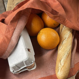 Oranža toņa lielā lina auduma iepirkumu soma - maiss