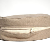 Nekrāsota, dabīgi pelēka toņa stingra lina auduma zafu - meditācijas spilvens pildīts ar griķu sēnalām