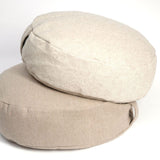 Nekrāsota, dabīgi pelēka toņa stingra lina auduma zafu - meditācijas spilvens pildīts ar griķu sēnalām