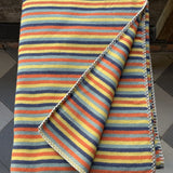 Gaiši un tumši zila/oranža/dzeltena svītraina mīksta kokvilnas flaneļa sega/pleds/gultas pārklājs 140x205cm