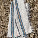 Krāsainas svītras, dabīgi pelēks, tirkīzzils, sinepju dzeltens, lina/kokvilnas auduma grīdceliņš ~60x100cm