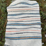 Krāsainas svītras, dabīgi pelēks, tirkīzzils, sinepju dzeltens, lina/kokvilnas auduma grīdceliņš ~60x100cm