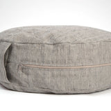 Tumši pelēka/dabīgi pelēka sīki svītrota mīkstināta lina auduma zafu - meditācijas spilvens pildīts ar griķu sēnalām