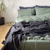 Tumši salvijas zaļa toņa mīkstināta lina segas pārvalks- dažādi izmēri