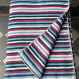Gaiši un tumši zila/sarkana/balta svītraina mīksta kokvilnas flaneļa sega/pleds/gultas pārklājs 140x205cm